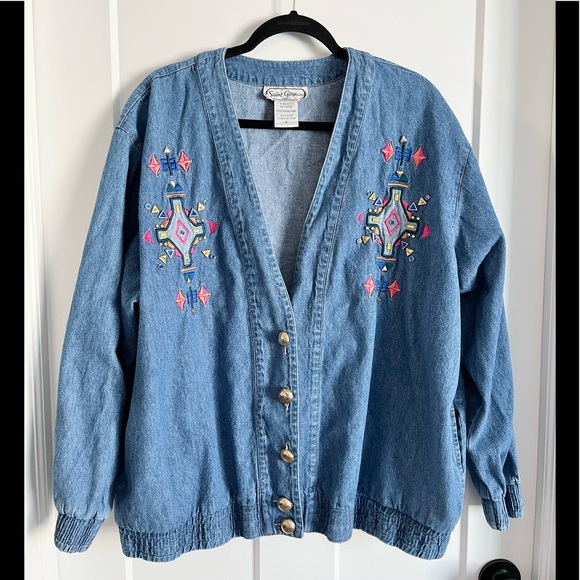 Vintage Jackets & Blazers - Vintage Saint Germain Paris Funky Embroidered Jean Jacket Size XL